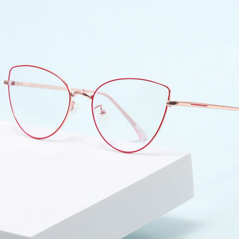 Fashion Cat Eye Anti-blue Light Glasses Women's Plain Thin Frame Glasses Metal Spring Legs Computer Eyewear