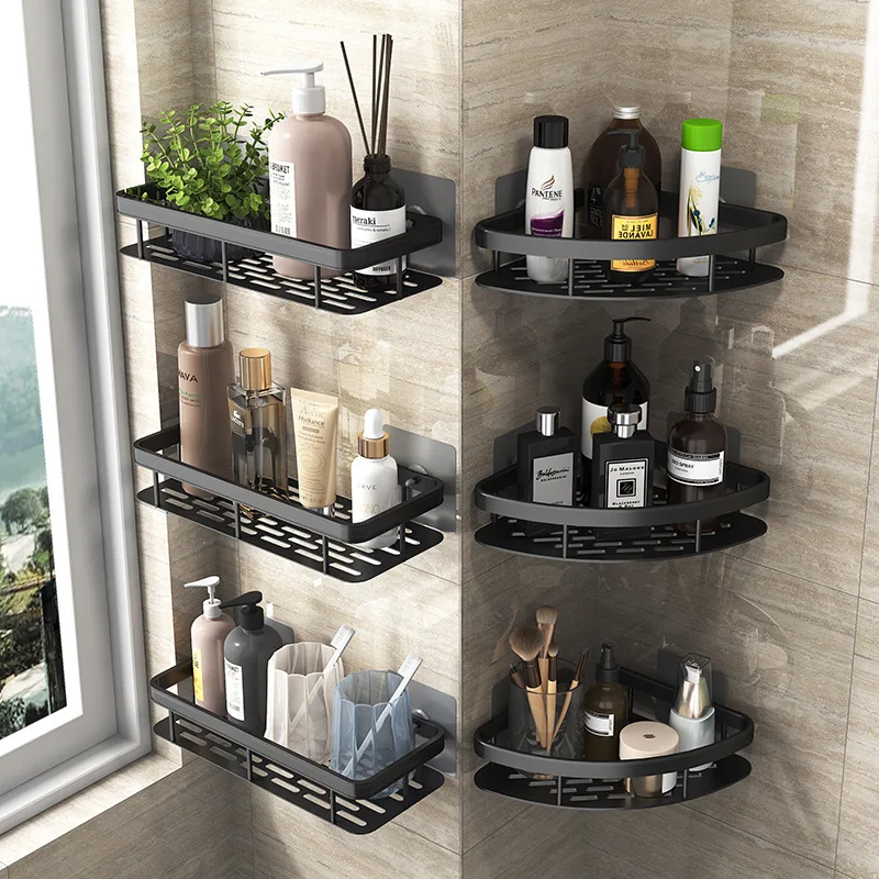 Bathroom Shelf Kitchen Storage Organizer Aluminum Alloy Shampoo Rack Shower Shelf Bathroom Accessories No Drill Shelf