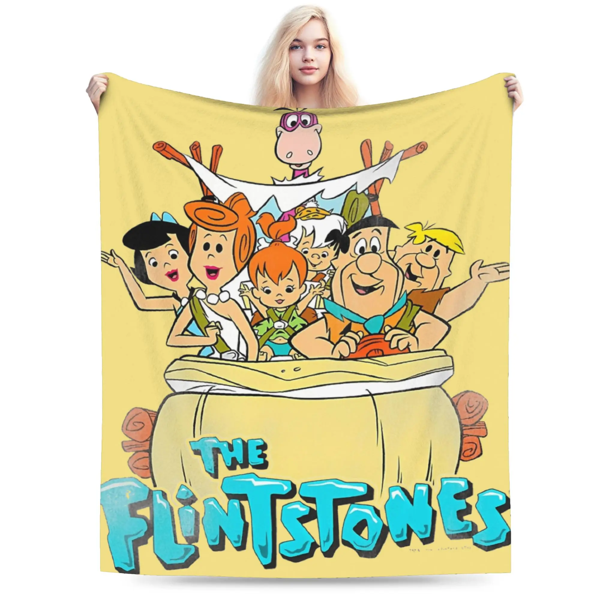 Vintage Movie The Flintstone cartoon anime  Blanket Fleece  Cozy Super Soft Throw Blankets for Sofa Bedspreads