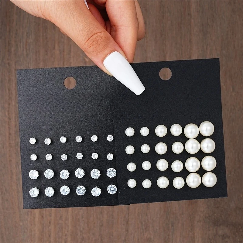 

Набор из 24 пар, серьги с искусственным жемчугом и кристаллами для женщин, простой круглый комплект серег с кристаллами, повседневная одежда, подарок, модные украшения