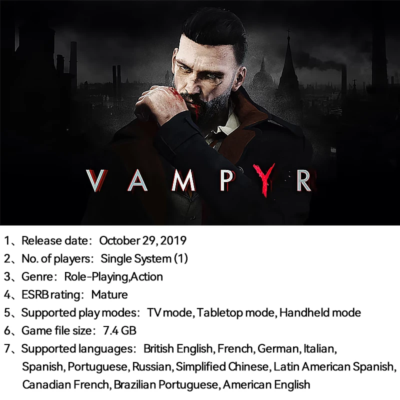 Vampyr Nintendo Switch Game Deals Physical for Nintendo Switch OLED Nintendo Switch Lite Nintendo Switch Game Cards