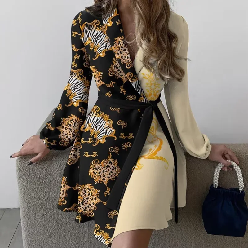 Autumn Winter  Womens Dresses V-neck Wrap Up Dress for Women Woman Clothing Korean Version long sleeve Loose Elegant dress Skirt