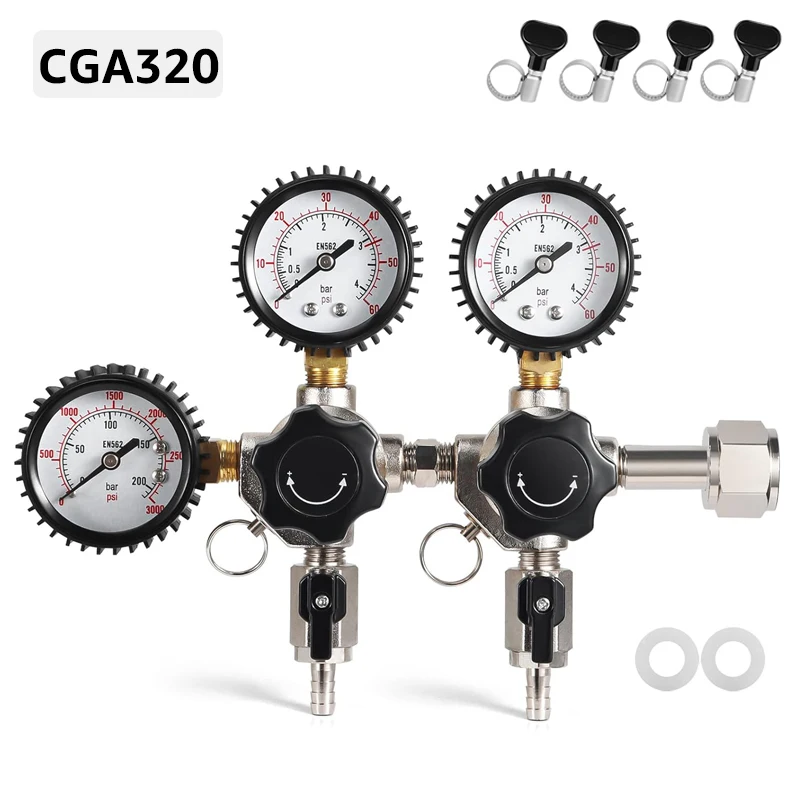 ELECQUEEN Kegerator Co2-regelaar met dubbele drukregio, W21.8 / CGA320 inlaten Homebrew biervat koolzuurhoudend systeem, frisdrankwater