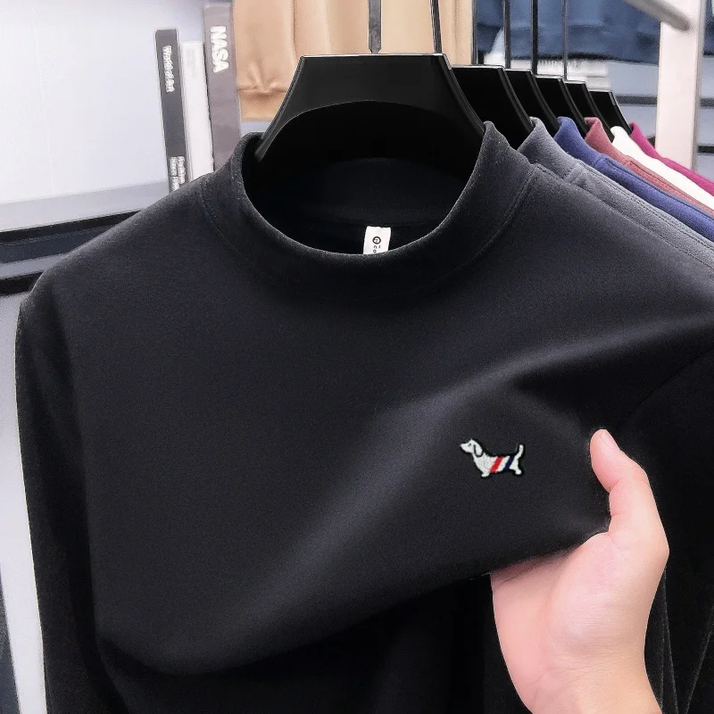 High-End-Langarm-T-Shirt aus Samt für Herren, Modemarke, niedlicher Hund, Stickerei, koreanische Version, lässiger Herbst-Winter-warmer Pullover