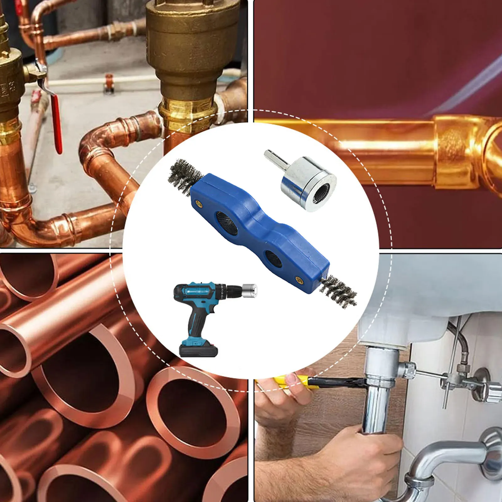 

Interchangeable Brush Heads Abrasive Tool 4-in-1 Battery Brush 22MM Copper Pipe Cleaner Automotive Applications