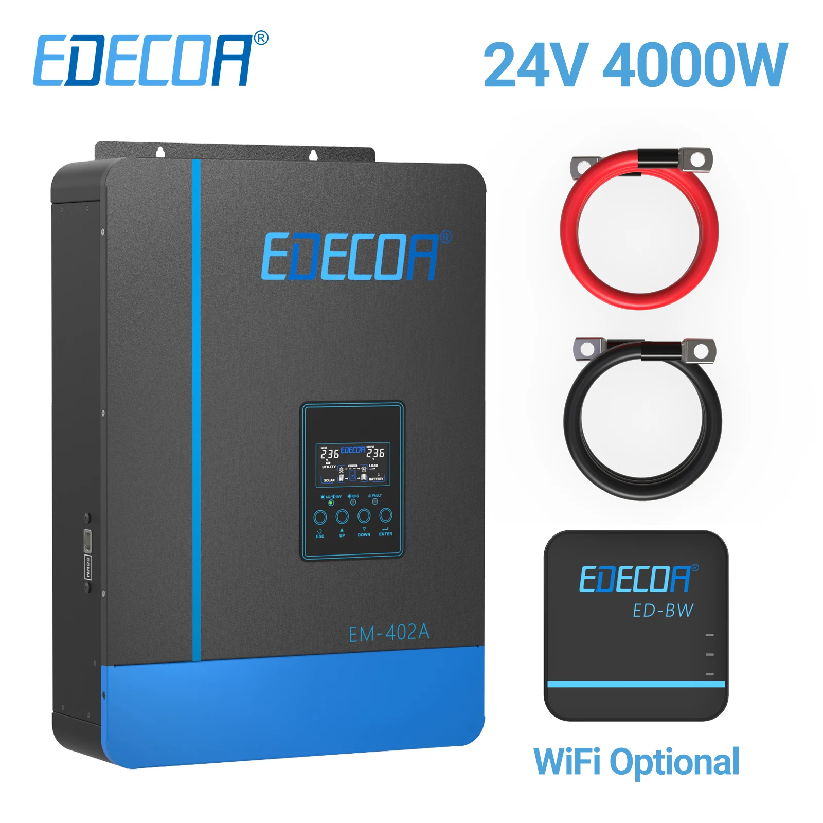 Inverter Solare Ibrido EDECOA 4000W 24V 220V 230V MPPT 110A con Caricatore Solare e Onda Sinusoidale Pura, Compatibile con Batterie LiFePo4