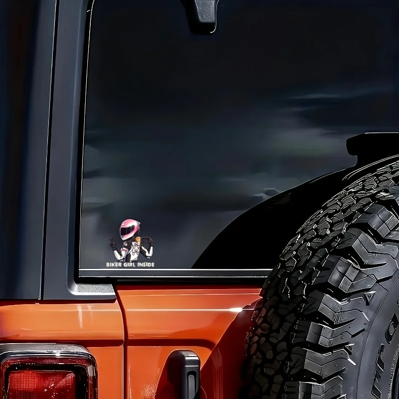 Pink Motorcycle Girl 1pc Glossy Vinyl Car Decal Sticker Waterproof Self-Adhesive for Window Helmet Laptop