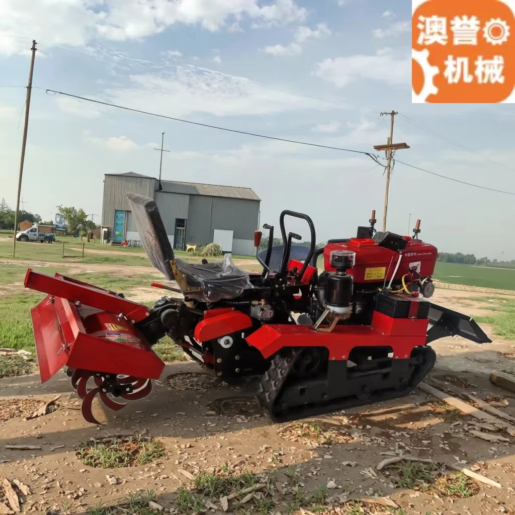 Microcultivador Multifuncional Tipo Oruga, Máquina de Zanjado para Campos de Arroz de Montaña e Invernaderos, Tractor Cultivador Rotatorio Tipo Oruga