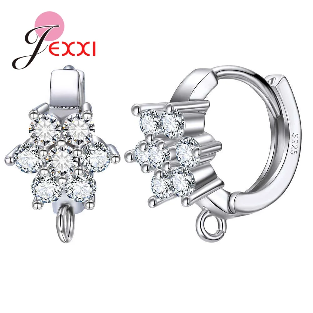 New Arrivals Elegance Women 925 Sterling Silver Flowers Crystals Filled Hoop Earrings DIY Handmade Girls Fine Accessories