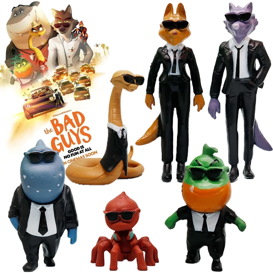 6 teile/satz Film The Bad Guys action figur Spielzeug Kawaii Wolf Piranha Schlange Shark Tarantula Anime Puppe PVC Tier Spielzeug geschenk