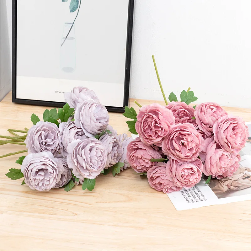 

Simulated Flower Single Peony Lotus Rose Home Ddecoration Wedding Hand-Held Fake Bouquet Desktop Vase Arrangement Silk Flower