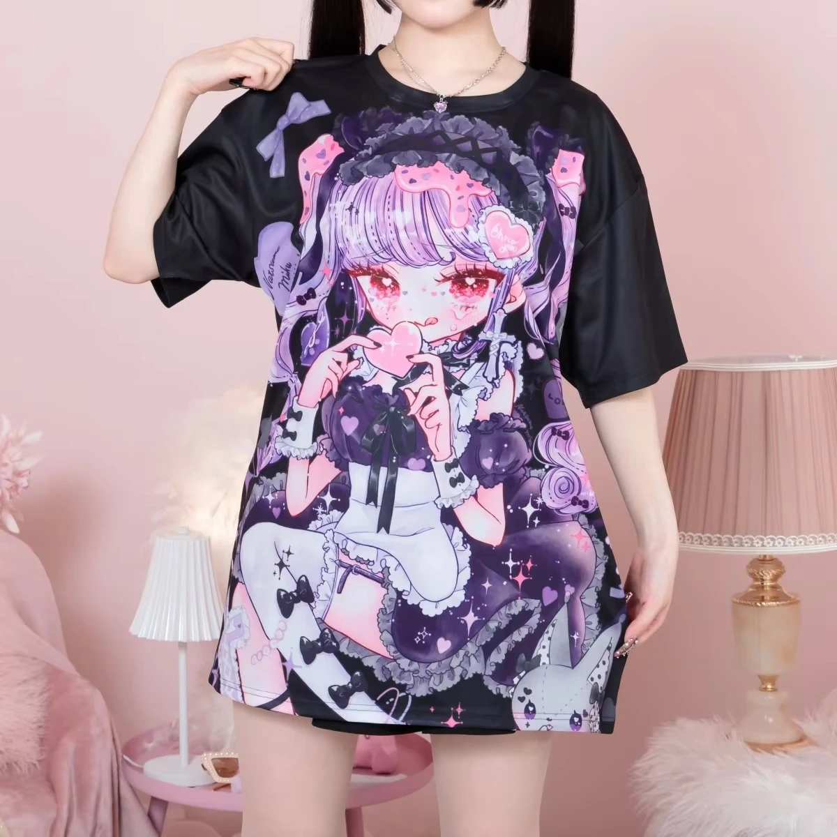 Japanischer Landmine-Stil Anime-Print Atmungsaktives Lockeres T-Shirt Kurzarm Y2K Harajuku Subkultur Erwachsene-Kinder 2026 Spezial – Detail 6