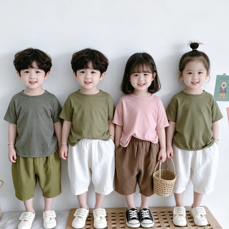 Minimalistische Kinder-Leinenhosen, Unisex Baby Loose-Fit Caprihosen, Atmungsaktive Sommer-Bloomers für Kinder