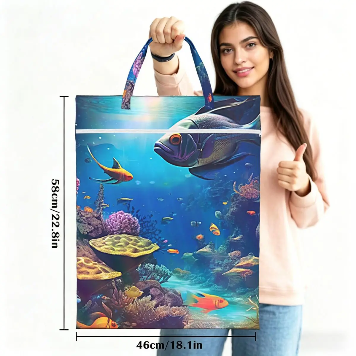 Great Fish Land Tropical Fish Travel Laundry Bag Waterproof Reusable Dirty Clothes Pouch Gym Yoga Vacation Washing Basket