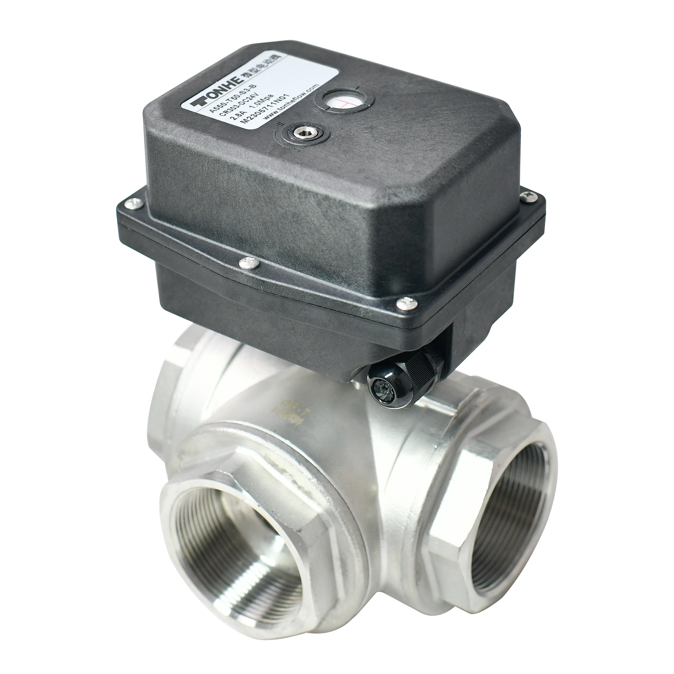 A550 50N.m DN50 2'' 3 Way Stainless Steel 304  4-20 mA Modulating Control  Electric  Proportional Ball Valve DC24V