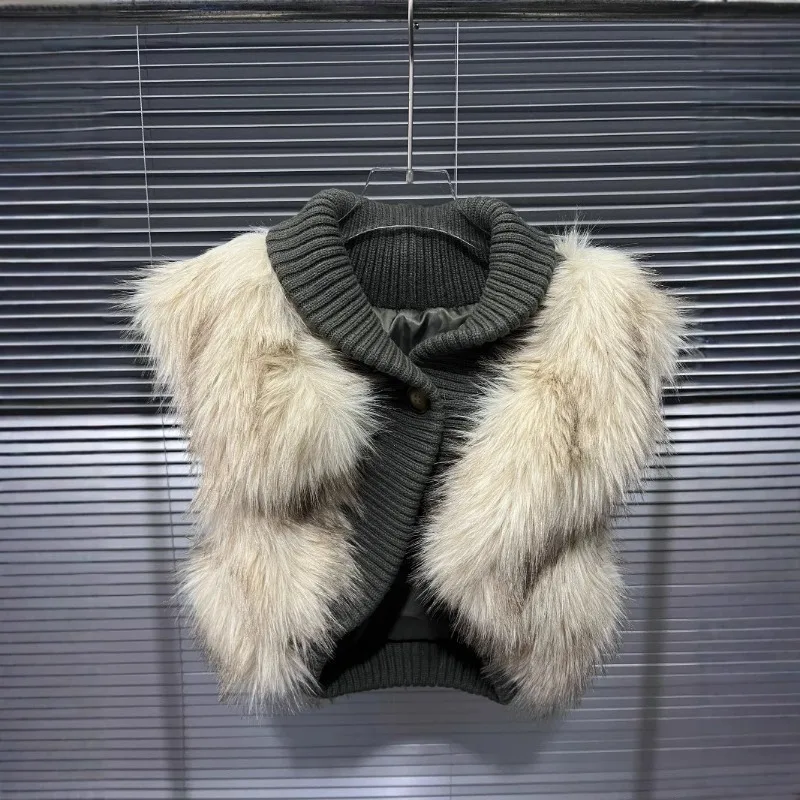 

Women's Clothing Faux Fur Vest Autumn New Design Simulation Fur Knitwear Vest Waistcoat Small Outerwear Women Jacket Faux Fur