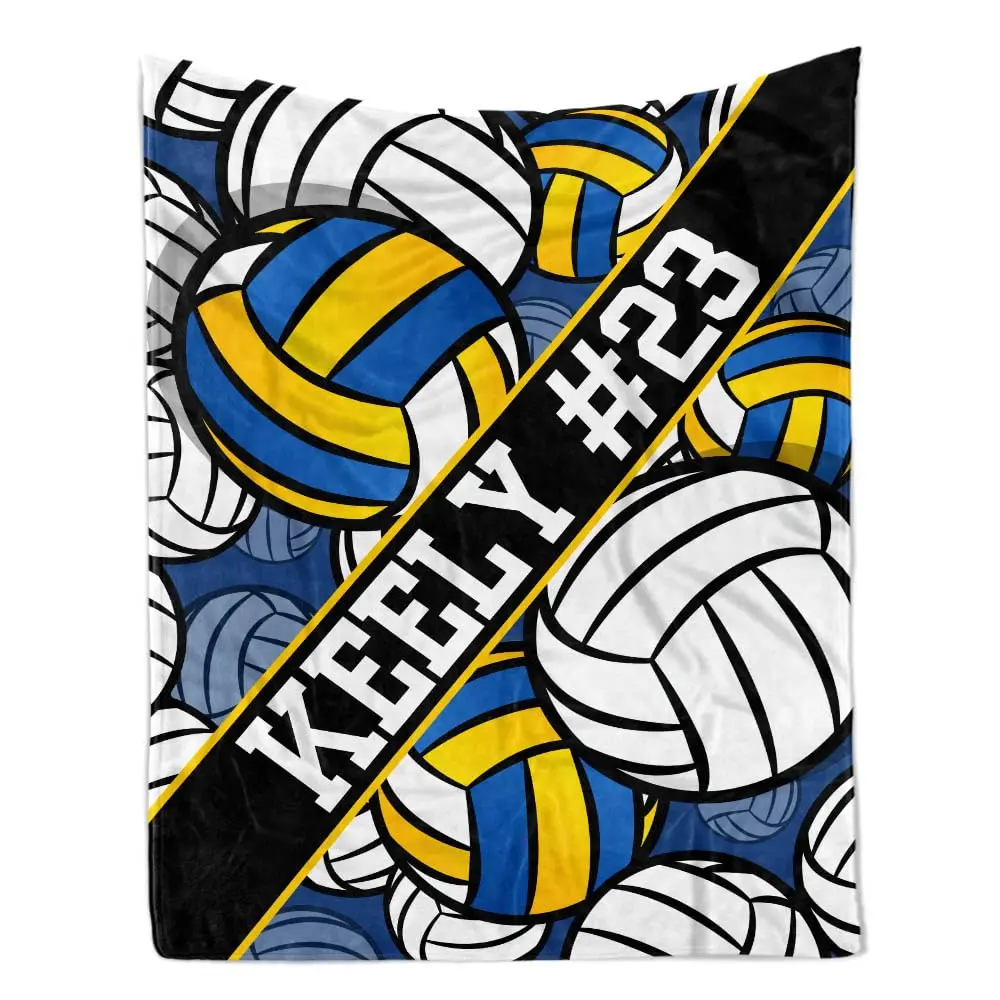 Personalized Blue Gold Volleyball Fleece Blanket - Senior Night Gift, Custom Name & Number for Teen Girls & Boys