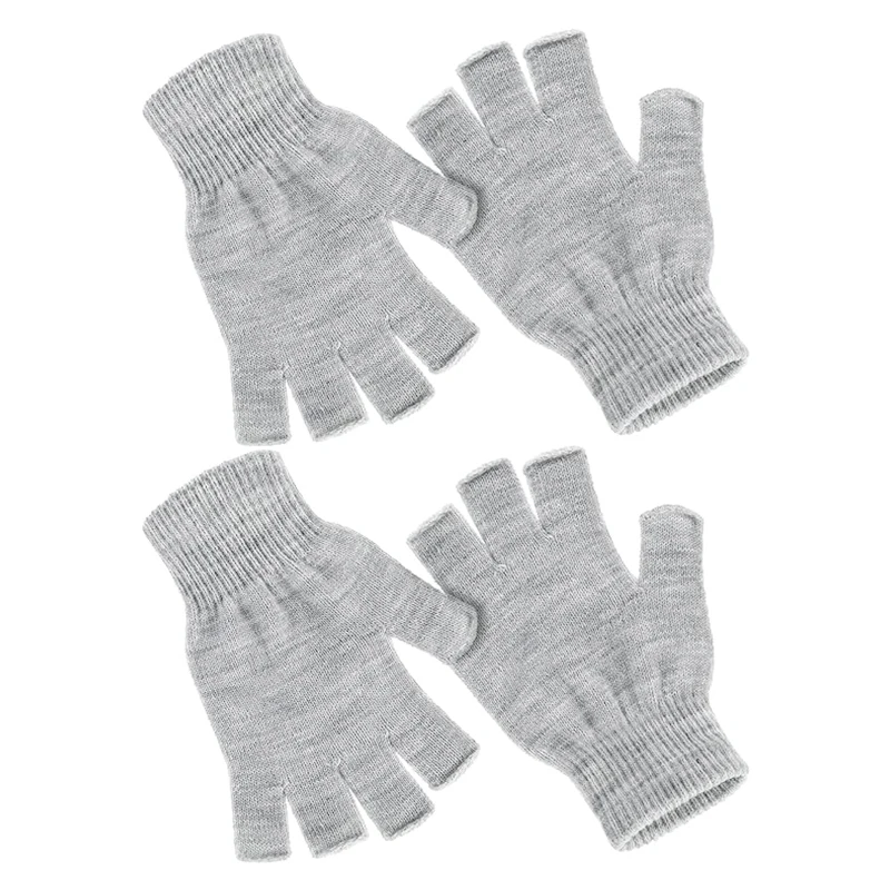 2 Pairs/lot Unisex Half Finger Knitted Wrist Gloves Casual Warm Fingerless Work Gloves Driving Touch Screen Sunscreen Gloves