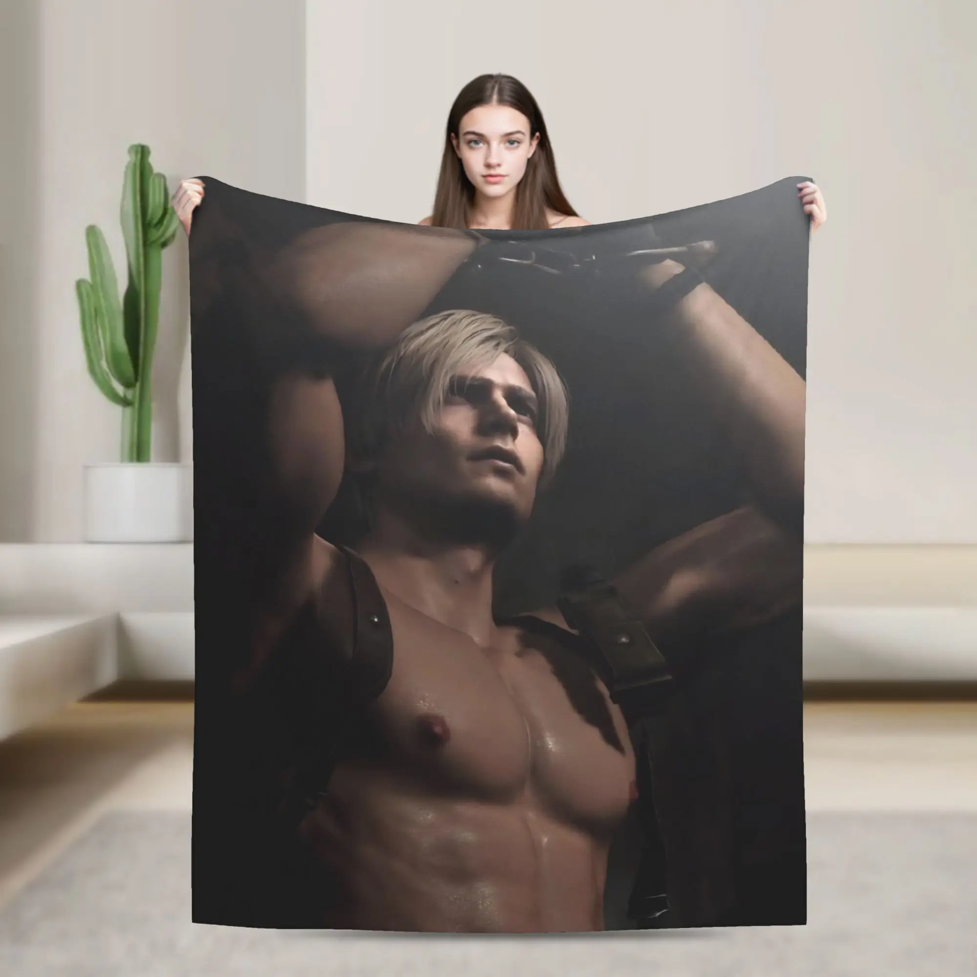 Cartoon Leon Kennedy Blankets Velvet Decoration Residents Evils  Multifunction Ultra-Soft Throw Blanket for Bed Travel Rug Piece