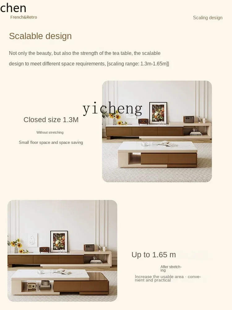 HXL Rock Plate Coffee Table Living Room Small Apartment Home Modern High-Grade Retro Coffee Table Floor-Standing Retractable