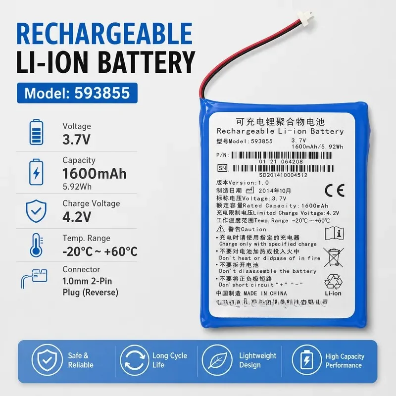for Libang FTS-3 FTS-6 593855 1ICP6/39/55 Rechargeable Lithium Battery 3.7V 1600mAh