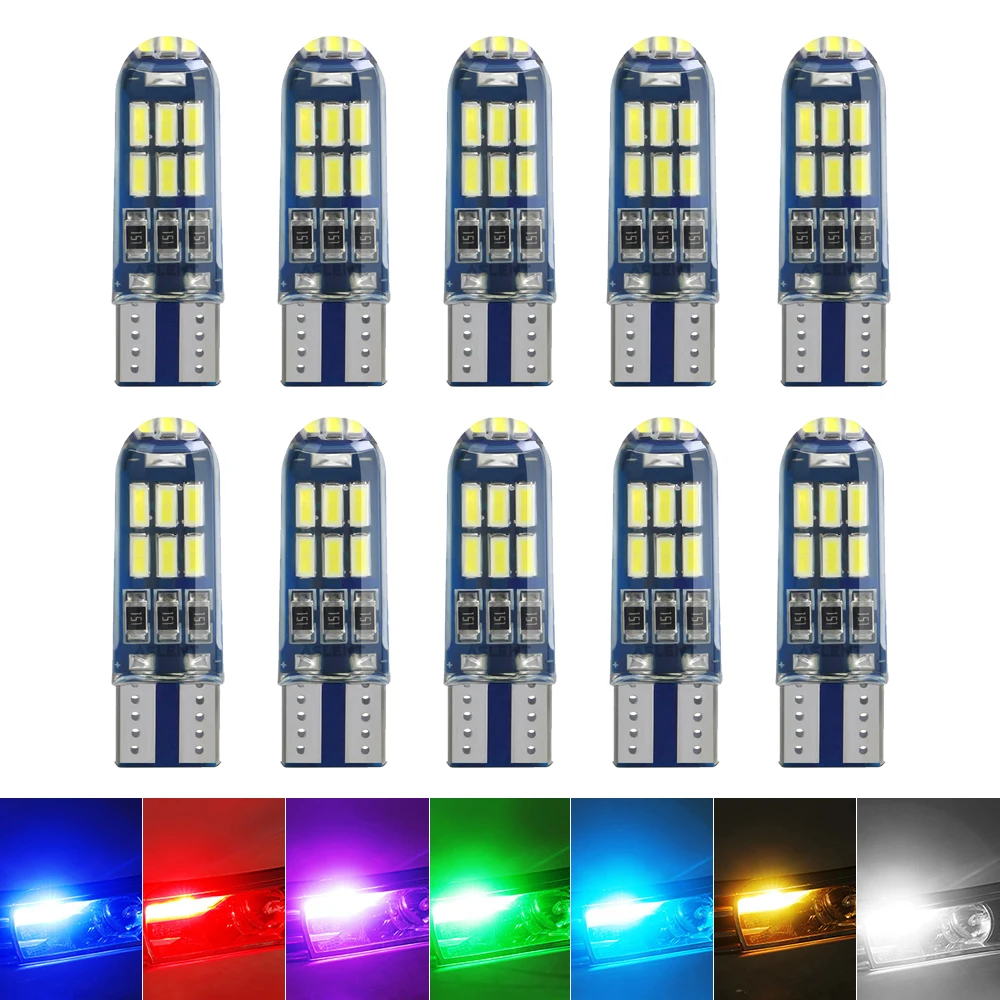 

10PCS T10 W5W Lamp 4014 15 SMD White Silicone Auto Trunk Led Lights Interior Reading Lamp Car LED Bulbs White 12V 600LM