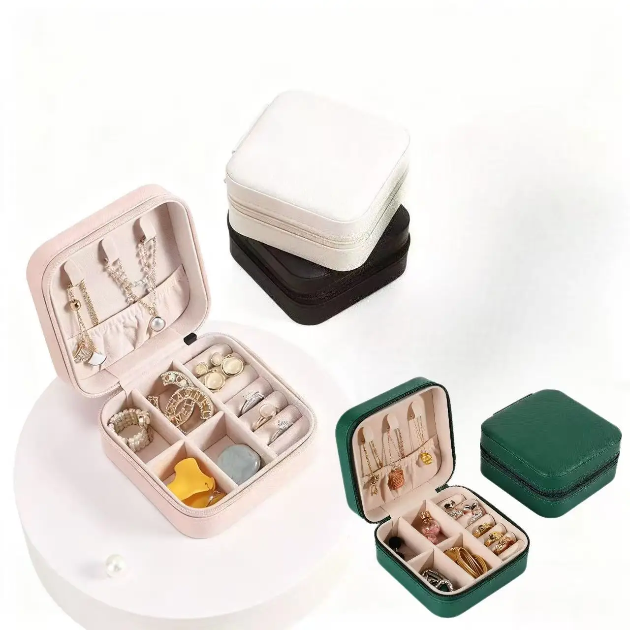 Pendientes mini caixa de jóias com zíper viagem familiares, cajas de almacenamiento de colares organizadores de anillos feminino