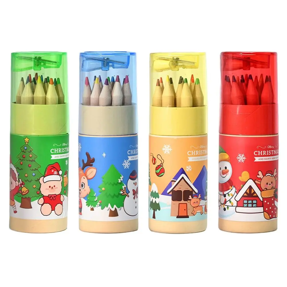 

12pcs 12 Colors Color Pencil Set Bucket Packing Christmas Gift Drawing Graffiti Pencil with Sharpener Art Painting Pencil