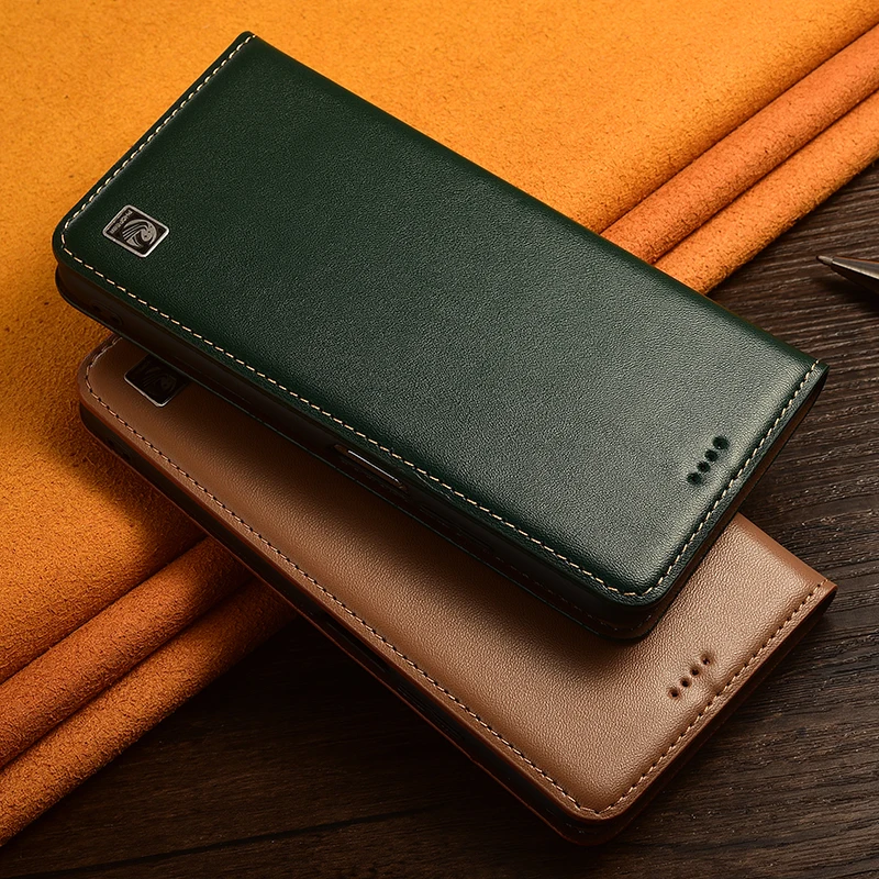 Funda con tapa de cuero genuino para Redmi Note 11 11S 11T 12 12S 13 13R 14 Poco M4 Pro Plus Max 4G 5G Global Napa patrón hecho a mano