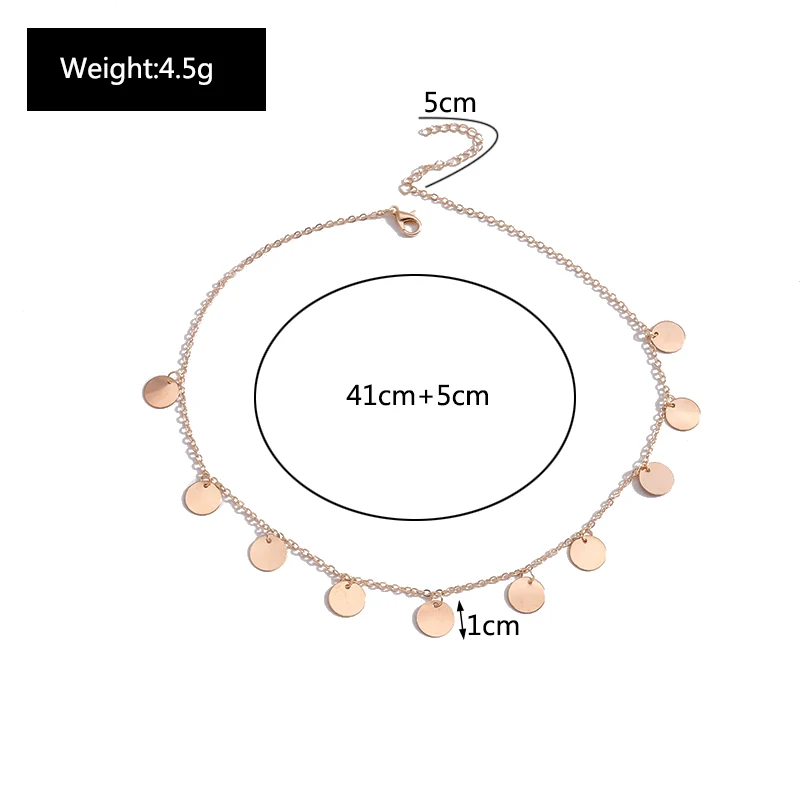 New Gold Color Sequins Coins Pendant Necklace for Women Bohemian Choker Necklaces Ladies Neck Short Chain Collares Jewelry Gifts