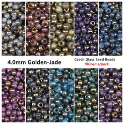4mm Jade Golden Colour Small Round Beads 10Grams Czech Glass Craft Beads for Making Earrings Pendants DIY Handmade Beads