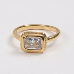 Square Clear CZ Stone Luxury Women's Ring Stainless Steel Lady Finger Couple Rings Wedding Anniversary Gift Fashion Jewelry