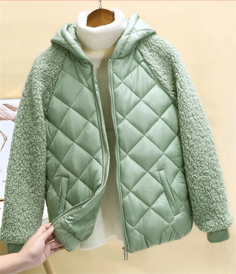 Women Winter Short Lightweight Cotton Coat Female New Korean Loose Imitation Lamb Wool Cotton Coat Thread Small Padded Jacket