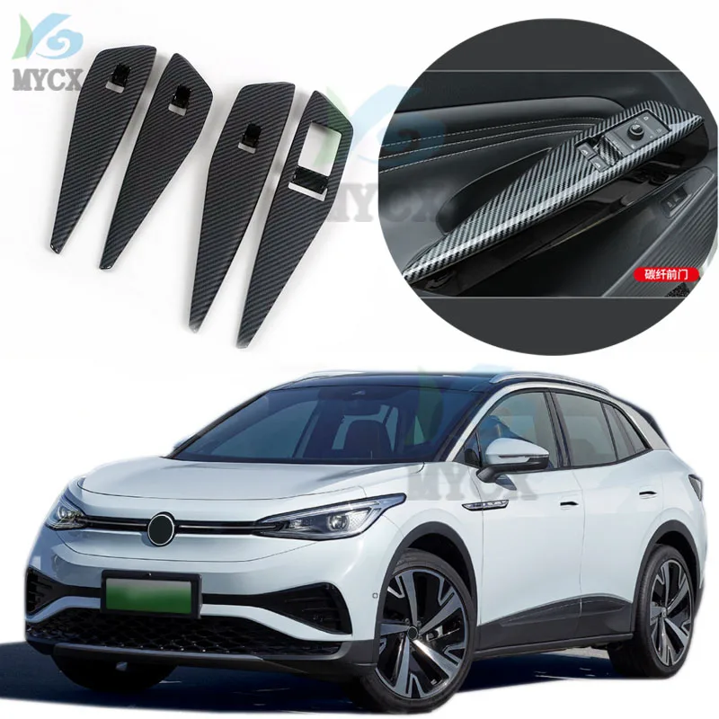 Car Window Glass Lift Switch Button Cover Trim Sticke For Volkswagen VW ID.4X ID.4 CROZZ 2021 2022 ABS chrome carbon fiber