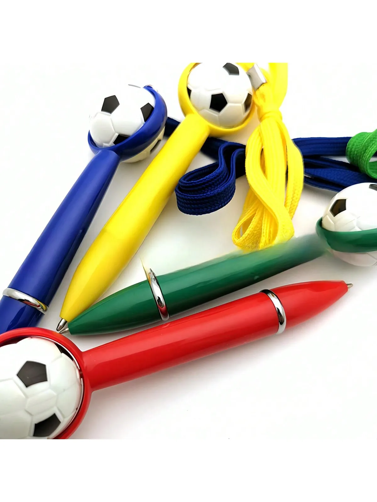 A creative lanyard ballpoint pen with customizable football and letter designs, twistable lanyard, neck pen, and stationery gift