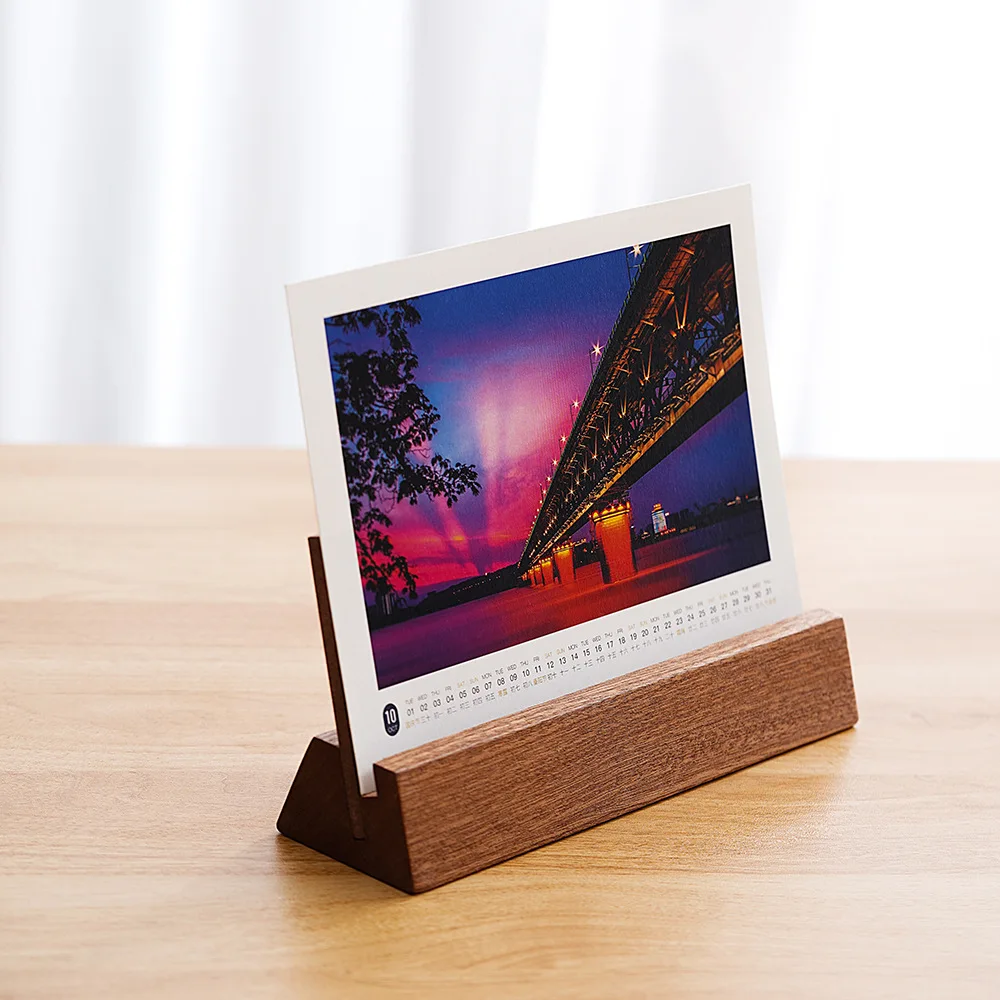 Solid Wood Desk Calendar 2027 with Mountain Base, Minimalist Monthly Planner Stand for Office and Home, Creative Desktop