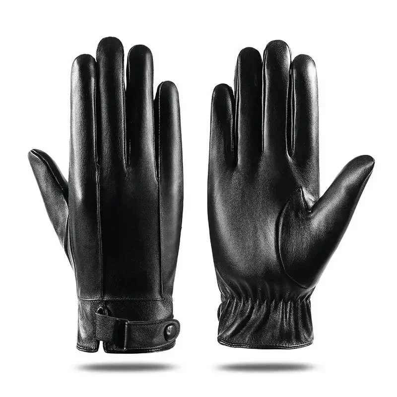 Fleece Linings Leather Gloves Men\'s PU Leather Cashmere Warm Sports Male Winter Autumn Driving Mittens Waterproof Tactical Glove