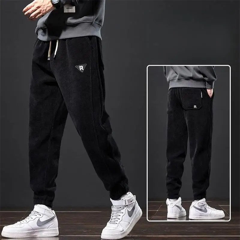 

Мужские утепленные вельветовые брюки на флисовой подкладке, повседневные, для весны, осени и зимы, молодежные, больших размеров, с эластичным поясом, свободного кроя, длинные