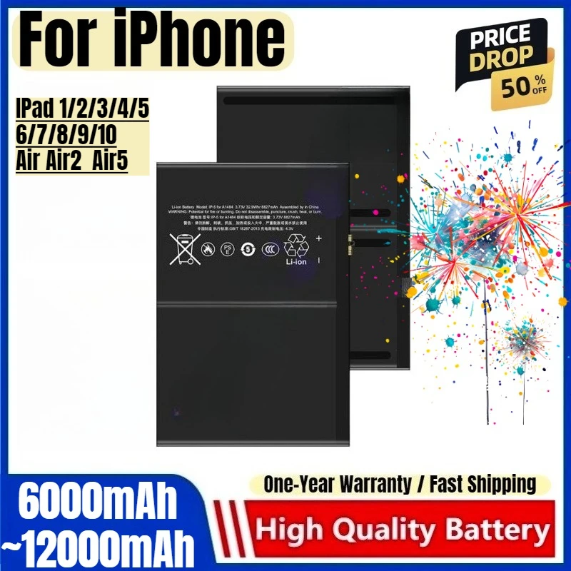 

For Apple IPad 1/2/3/4/5/6/7/8/9/10 Air Air2 Air5 Tablet Battery High Quality High Capacity Battery Replacement Bateria