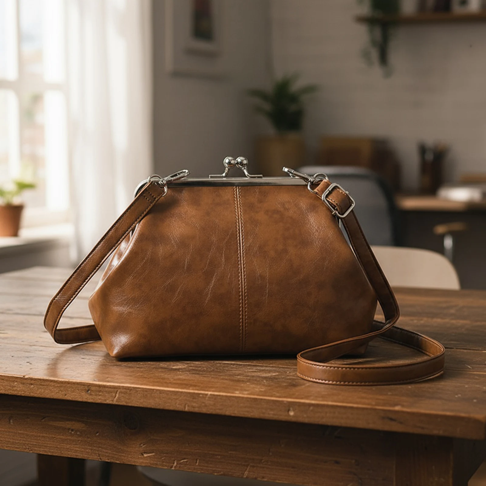 

Женская сумка через плечо из искусственной кожи с регулируемым ремнем (коричневая)