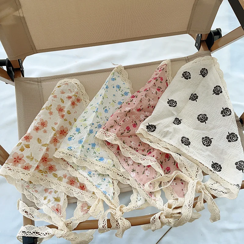 Ins Internet Celebrity Baby Girls Triangle Scarf Ethnic Style Small Floral Girl Baby Photo Props Headscarf Small Scarf Headband