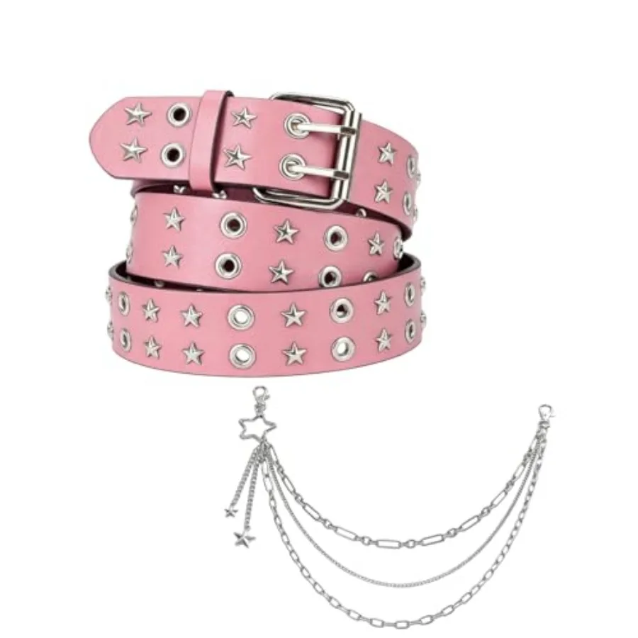 

Y2K Star Studded Belt for Women Alt Belts Chain With Emo Punk Gothic Double Star Grommets Grunge