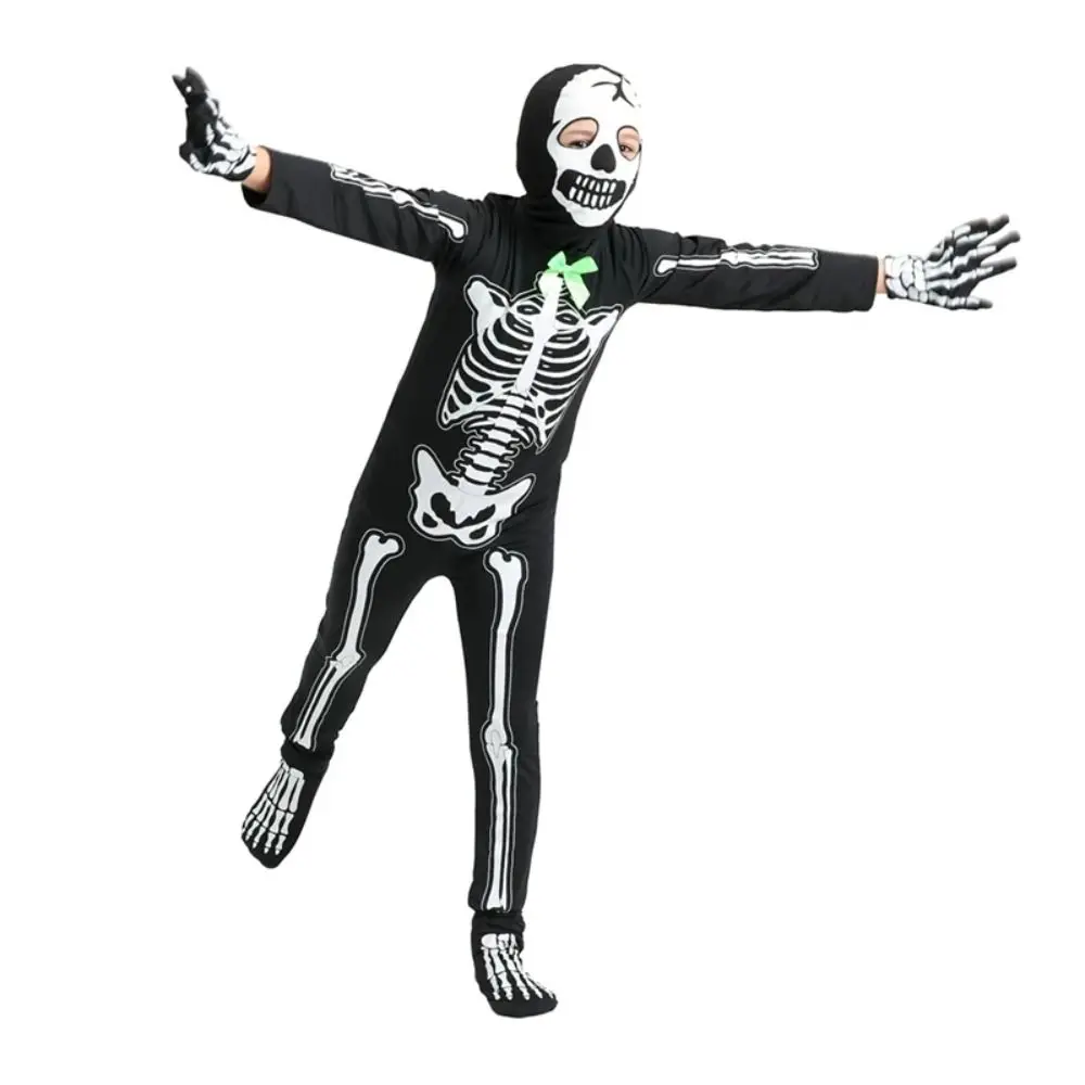 Disfraces de vestir, disfraz de calavera de Halloween, disfraz de Cosplay con capucha que brilla en la oscuridad para niños, muñeca para padres e hijos, juego de rol