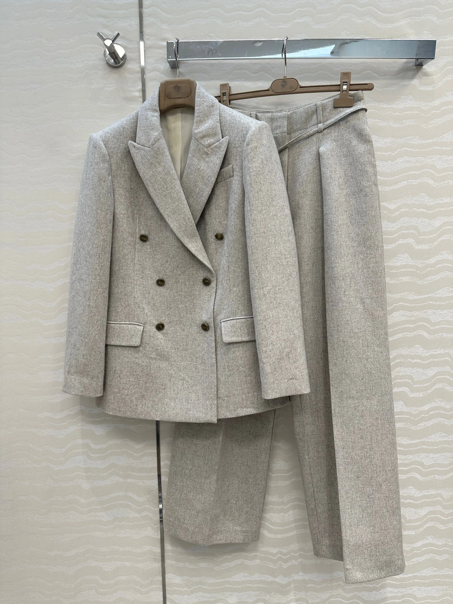 

Women's Casual Woolen Suit Coat And Pants Set Slimming Waist Design Commute Faion Straight Leg Pants Two Piece Ensemble