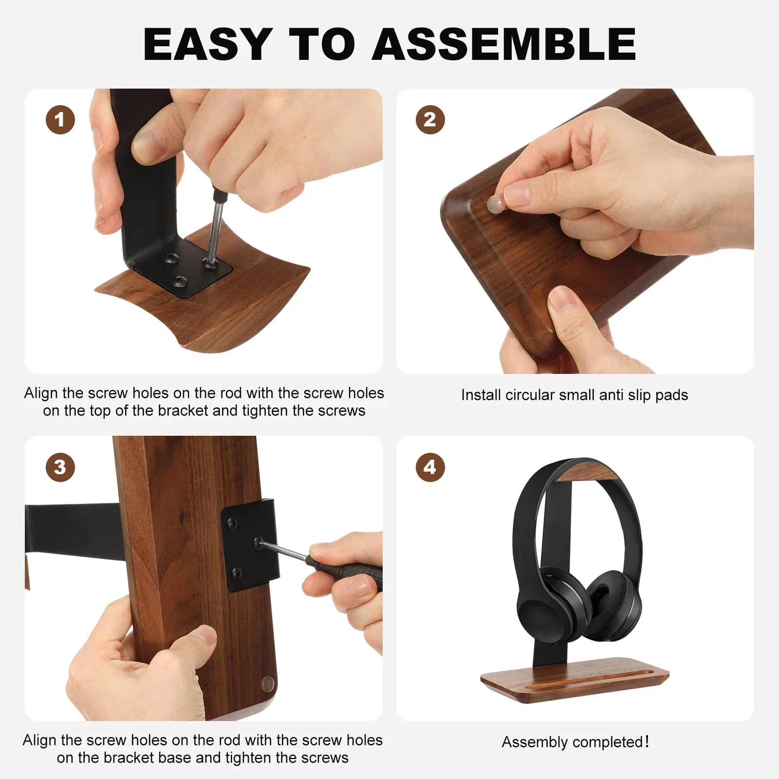 Universal Wood Headphone Stand with Storage Base Non Slip Table Headset Holder Decorative Desktop Vertical Headset Storage Rack - view 6