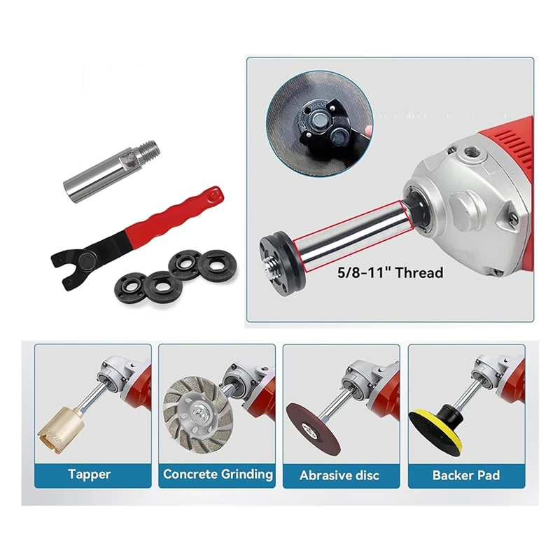 AC88-8-قطعة 5/8 بوصة-11 مجموعة صامولة شفة، موصل عمود تمديد طاحونة الزاوية مع مفتاح ربط قابل للتعديل