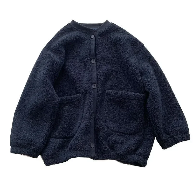 Pele de cordeiro aparada de lã espessada estilo beisebol suéter casaco para mulheres outono inverno estudante cor pura botão cardigan com capuz