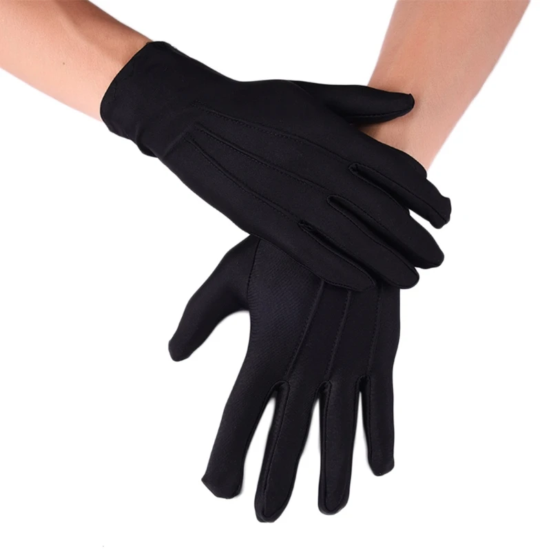 1 Pair Adult Black White Spandex for Parade Gloves Formal for Police Costume Tuxedo Guard Jewelry Inspection Uniform Mit