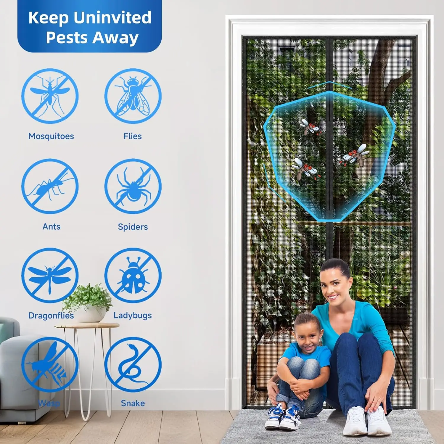 Magnetic Mosquito Screen Door,Fiberglass Mesh Curtain,Auto Closing Insect-Proof,Hands-Free Net for Patio,Front French Doors