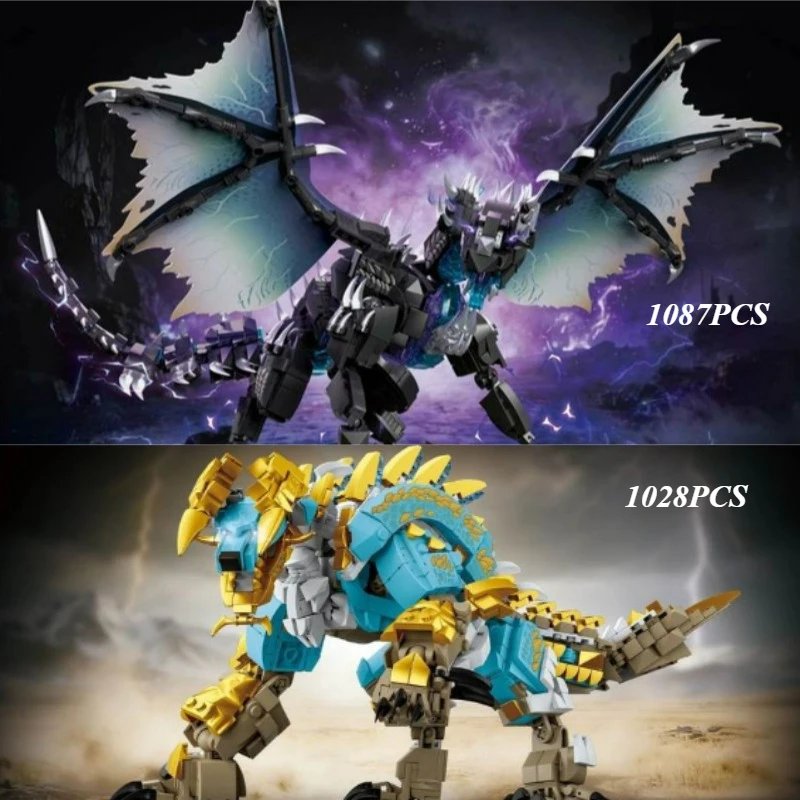メカニカルモンスターダイナソー-アルテリオン＆トール-ウルフドラゴン-ビルディングブロック、クラシックな回転式装飾ブリックセット、ホリデーに最適
